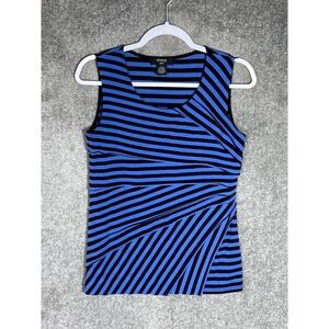 Verve Ami Top Womens Size S Blue Black Striped Sleeveless Tiered Layered Stretch